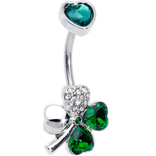 Load image into Gallery viewer, Green Clear Gem Heart Shamrock St Patricks Double Mount Belly Ring