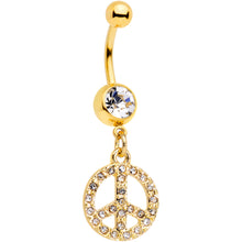 Load image into Gallery viewer, Clear Gem Gold Tone Peace Sign Dangle Belly Ring