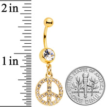 Load image into Gallery viewer, Clear Gem Gold Tone Peace Sign Dangle Belly Ring
