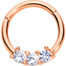 Load image into Gallery viewer, 16G 5/16 Clear CZ Gem Rose Gold Tone Trio Hinged Segment Ring