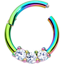 Load image into Gallery viewer, 16G 5/16 Clear CZ Gem Rainbow Trio Hinged Segment Ring