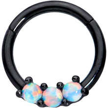 Load image into Gallery viewer, 16G 5/16 White Synthetic Opal Black Trio Hinged Segment Ring