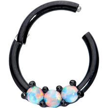 Load image into Gallery viewer, 16G 5/16 White Synthetic Opal Black Trio Hinged Segment Ring