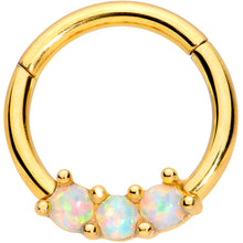 Load image into Gallery viewer, 16G 5/16 White Synthetic Opal Gold Tone Trio Hinged Segment Ring