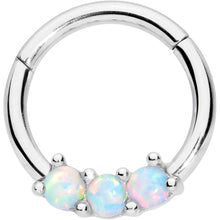 Load image into Gallery viewer, 16G 5/16 White Synthetic Opal Trio Hinged Segment Ring