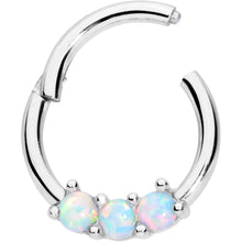 Load image into Gallery viewer, 16G 5/16 White Synthetic Opal Trio Hinged Segment Ring