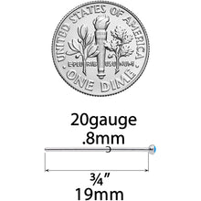 Load image into Gallery viewer, 20G 3/4 Blue 2mm Synthetic Opal Titanium Fishtail Nose Ring
