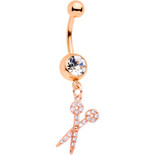Load image into Gallery viewer, Clear CZ Gem Rose Gold Tone Shear Scissors Dangle Belly Ring