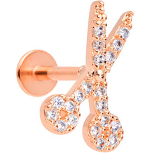 Load image into Gallery viewer, 16G 5/16 Clear CZ Gem Rose Gold Hue Scissors Labret Monroe Tragus