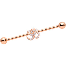 Load image into Gallery viewer, 14G Clear CZ Gem Rose Gold Hue Amazing Om Industrial Barbell 38mm