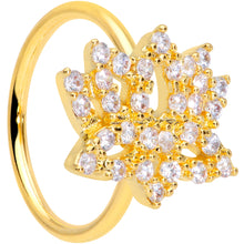 Load image into Gallery viewer, 18G 3/8 Clear CZ Gem Gold Tone Lotus Flower Nose Hoop