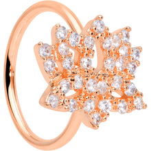Load image into Gallery viewer, 18G 3/8 Clear CZ Gem Rose Gold Tone Lotus Flower Nose Hoop