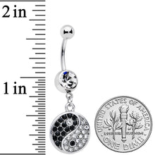Load image into Gallery viewer, Clear Black Gem Yin Yang Dangle Belly Ring