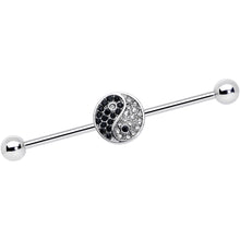 Load image into Gallery viewer, 14G Clear Black Gem Yin Yang Industrial Barbell 38mm