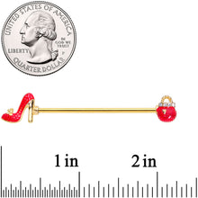 Load image into Gallery viewer, 14G Clear Gem Gold Tone Purse High Heel Industrial Barbell 38mm