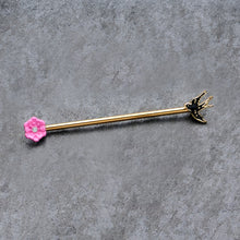 Load image into Gallery viewer, 14G Clear Gem Gold Tone Bird Flower Industrial Barbell 38mm