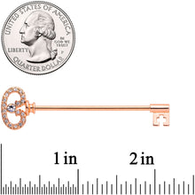 Load image into Gallery viewer, 14G Clear CZ Gem Rose Gold Hue Love Key Industrial Barbell 38mm