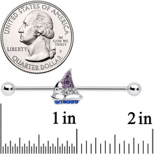 Load image into Gallery viewer, 14G Blue Purple Clear Gem Sailboat Industrial Barbell 38mm