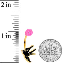 Load image into Gallery viewer, Clear Gem Gold Tone Tattoo Bird Pink Flower Belly Ring
