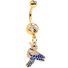 Load image into Gallery viewer, Clear Gem Gold Tone Blue Bird Dangle Belly Ring