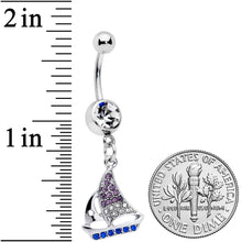 Load image into Gallery viewer, Clear Blue Purple Gem Sailboat Dangle Belly Ring
