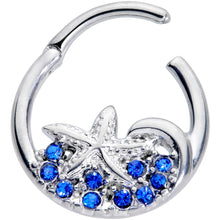 Load image into Gallery viewer, 16G 3/8 Blue Gem Nautical Starfish Hinged Segment Ring