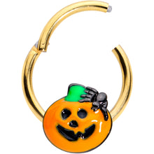 Load image into Gallery viewer, 16G 3/8 Gold Tone Spider Pumpkin Halloween Hinged Segment Ring