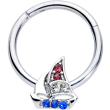 Load image into Gallery viewer, 16G 3/8 Blue Purple Gem Sailboat Hinged Segment Ring