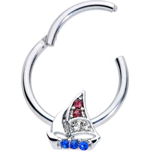 Load image into Gallery viewer, 16G 3/8 Blue Purple Gem Sailboat Hinged Segment Ring