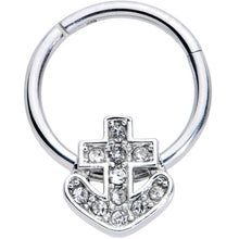 Load image into Gallery viewer, 16G 3/8 Clear Gem Nautical Anchor Hinged Segment Ring