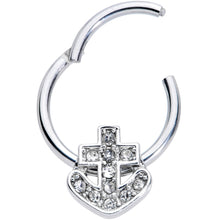 Load image into Gallery viewer, 16G 3/8 Clear Gem Nautical Anchor Hinged Segment Ring