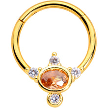 Load image into Gallery viewer, 16G 3/8 Orange CZ Gem Gold Tone Elegant Oval Hinged Segment Ring