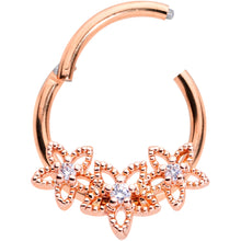 Load image into Gallery viewer, 16G 3/8 Clear CZ Gem Rose Gold Tone Floral Hinged Segment Ring