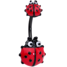 Load image into Gallery viewer, Red Black Polka Dot Ladybug Double Mount Belly Ring
