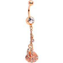 Load image into Gallery viewer, Clear Gem Rose Gold Tone Nautical Shell Dangle Belly Ring