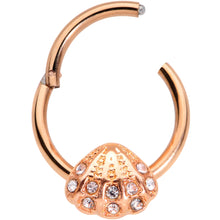 Load image into Gallery viewer, 16G 3/8 Clear Gem Rose Gold Tone Shell Hinged Segment Ring
