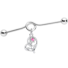 Load image into Gallery viewer, 14G Pink Gem Blossoming Heart Flower Dangle Project Bar 38mm