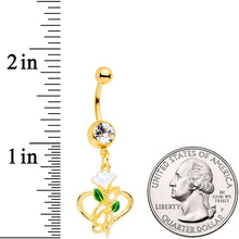 Load image into Gallery viewer, Clear Gem Gold Tone Heart Music Valentines Day Dangle Belly Ring