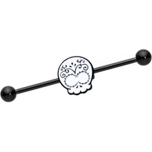 Load image into Gallery viewer, 14G Black White Calavera Sugar Skull Industrial Barbell 38mm
