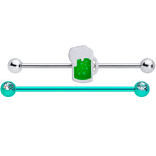 Load image into Gallery viewer, 14G Green Beer St Patricks Day Industrial Barbell Set of 2 38mm