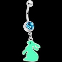 Load image into Gallery viewer, Aqua Gem Easter Bunny Glow in the Dark Dangle Belly Ring