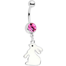 Load image into Gallery viewer, Pink Gem Easter Bunny Glow in the Dark Dangle Belly Ring