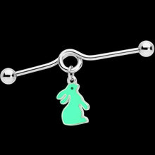 Load image into Gallery viewer, 14G Easter Bunny Glow in the Dark Dangle Project Bar 38mm