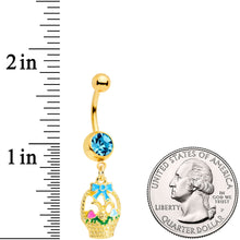 Load image into Gallery viewer, Aqua Gem Gold Tone Easter Basket Dangle Belly Ring