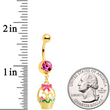 Load image into Gallery viewer, Pink Gem Gold Tone Easter Basket Dangle Belly Ring