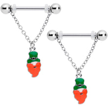 Load image into Gallery viewer, 14G 9/16 Green Leprechaun St Patricks Day Dangle Nipple Ring Set