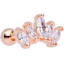 Load image into Gallery viewer, 16G 1/4 Clear CZ Gem Rose Gold Tone Crown Cartilage Tragus Earring