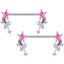 Load image into Gallery viewer, 14G 5/8 Pink Clear CZ Gem Shooting Star Barbell Nipple Ring Set