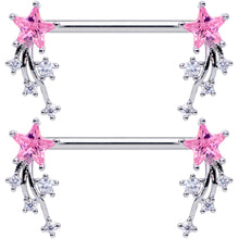 Load image into Gallery viewer, 14G 5/8 Pink Clear CZ Gem Shooting Star Barbell Nipple Ring Set