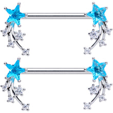 Load image into Gallery viewer, 14G 5/8 Aqua Clear CZ Gem Shooting Star Barbell Nipple Ring Set